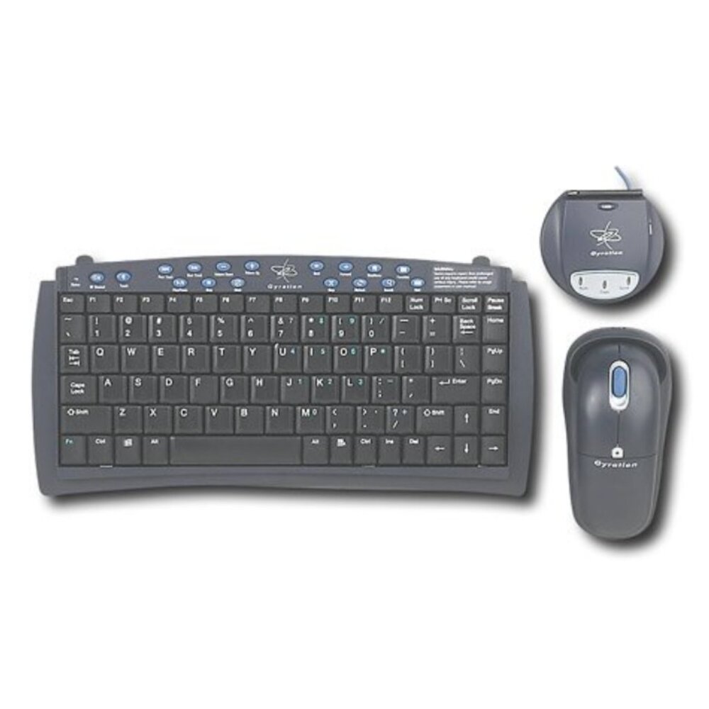 Gyration Black/Blue Wireless Keyboard GP120 Mouse & RF Receiver Plus Adaptor